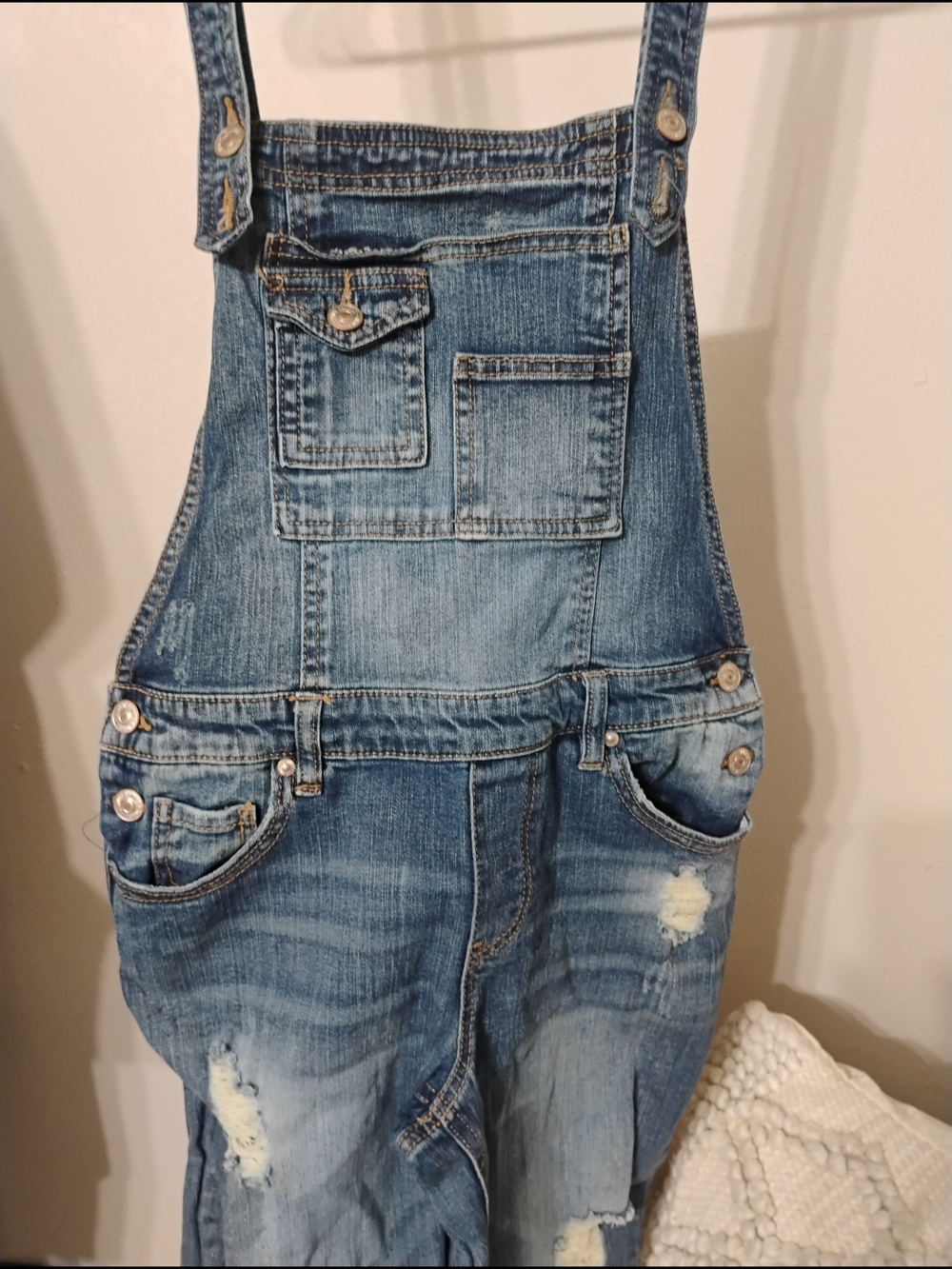 Almost Famous Distressed Blue Denim Overalls SIZE 5